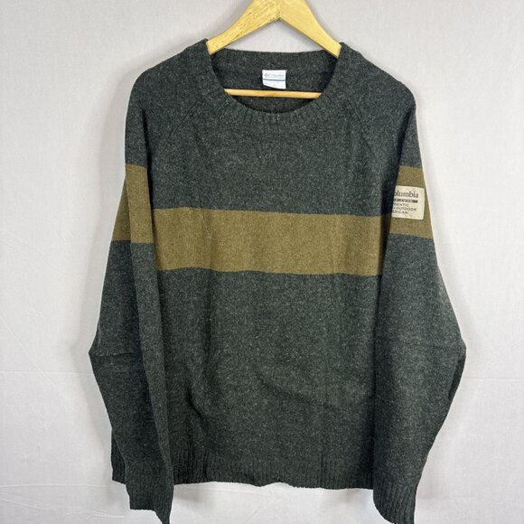 Columbia Wool Cotton Blend Crewneck Sweater Green Olive Stripe Men’s XL - Picture 1 of 6